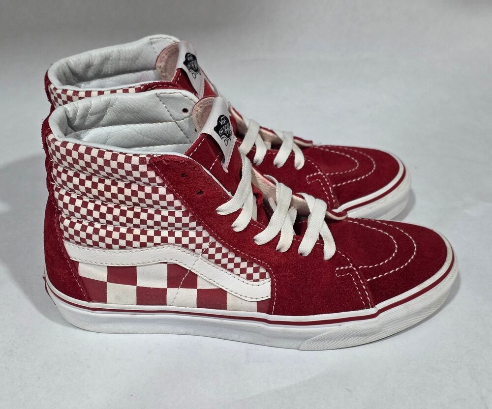 Vans Sk8-Hi Red White Checkerboard High Top Sneakers W 7.5 M 6